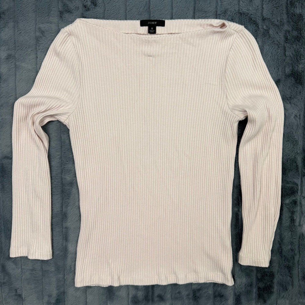 J.Crew Womens Ribbed Boat Neck Long Sleeve Top Light Pink Size S 8391